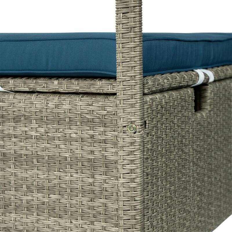 Outdoor Rattan Daybed with Adjustable Backrest and Curtains, Paio Sunbed Sun Lounger with Canopy and Removable Cushion