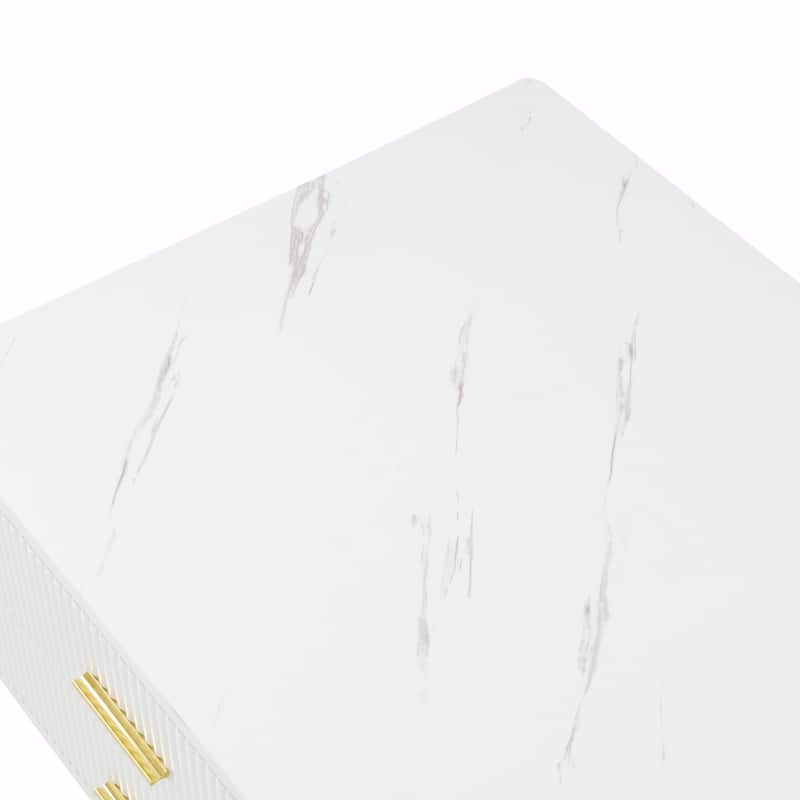 47.2'' Modern White Coffee Table with Glass Door Storage, 4 Drawers and Multi-Color Lighting