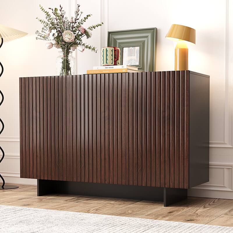 47" Storage Sideboard Buffets Cabinet with 3 Doors - Cherry Brown