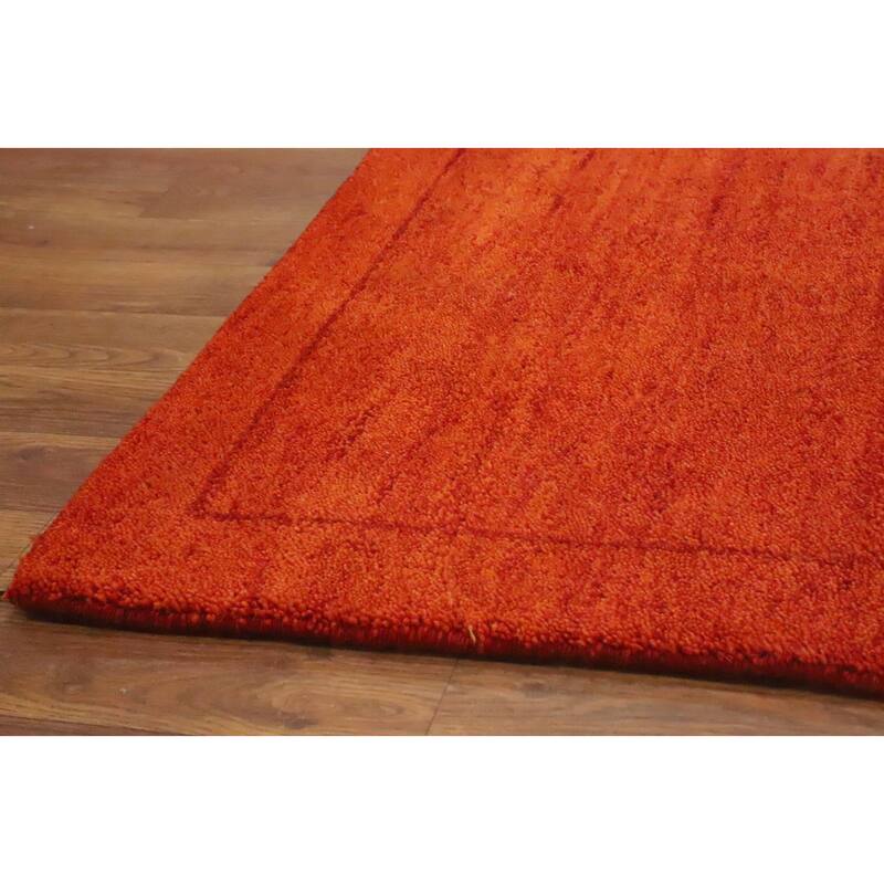 Hand Knotted Oriental 100% Wool Carpet Modern Solid Oranges & Rust Gabbeh Area Rug - 10' 0'' X 7' 11''