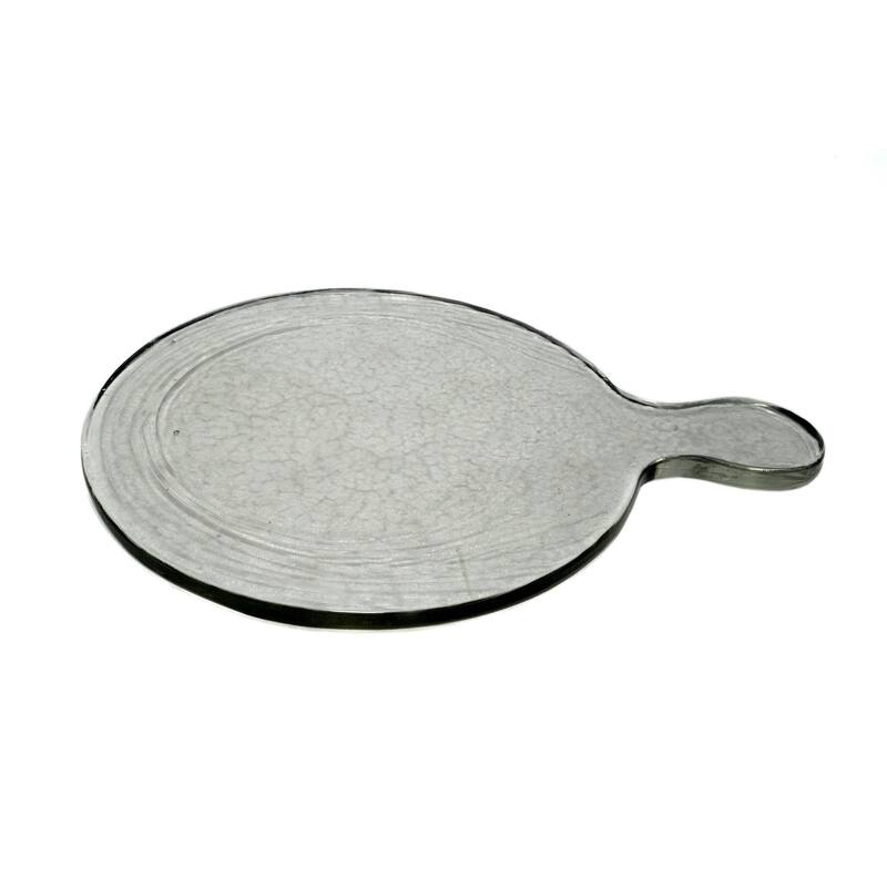 Small Round Recycled Glass Serving Board Dia 12" & W 9" - White