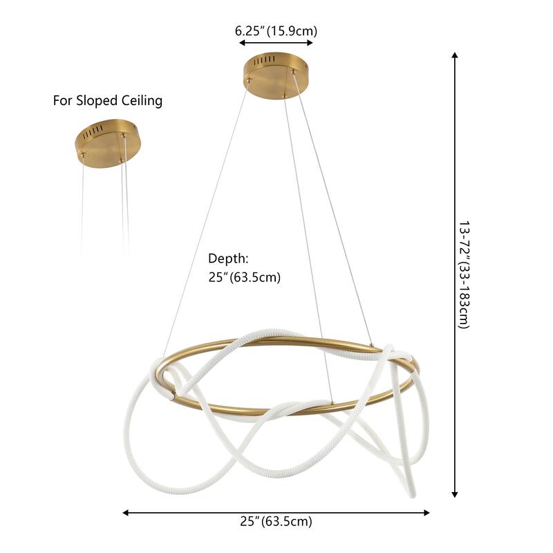 Nuvola 25" Contemporary Minimalist 360 Adjustable Silicone Neon Rope Dimmable Integrated LED Chandelier, by JONATHAN Y