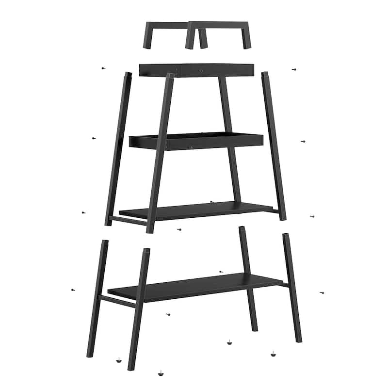VECELO Modern 4-Tier Corner Ladder Bookshelf Metal & Waterproof MDF Shelves for Living Room Kitchen & Bathroom Corner Bookcase