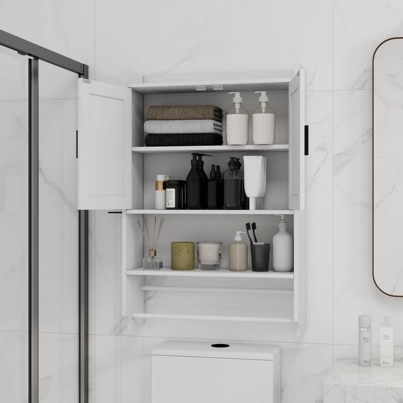 Anmytek White Wall Mounted Cabinet Storage Organizer for Bathroom Kitchen Laundry Room