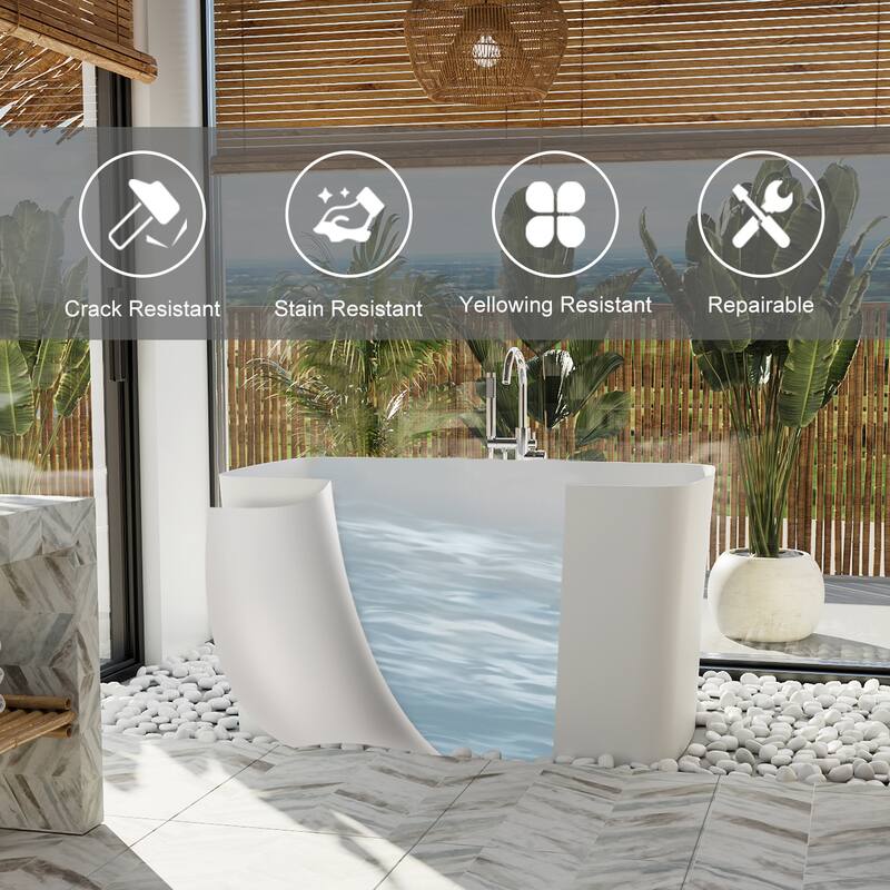 GIVINGTREE 47'' x28'' Solid Surface Stone Resin Freestanding Small Space Soaking Bathtub with Seat