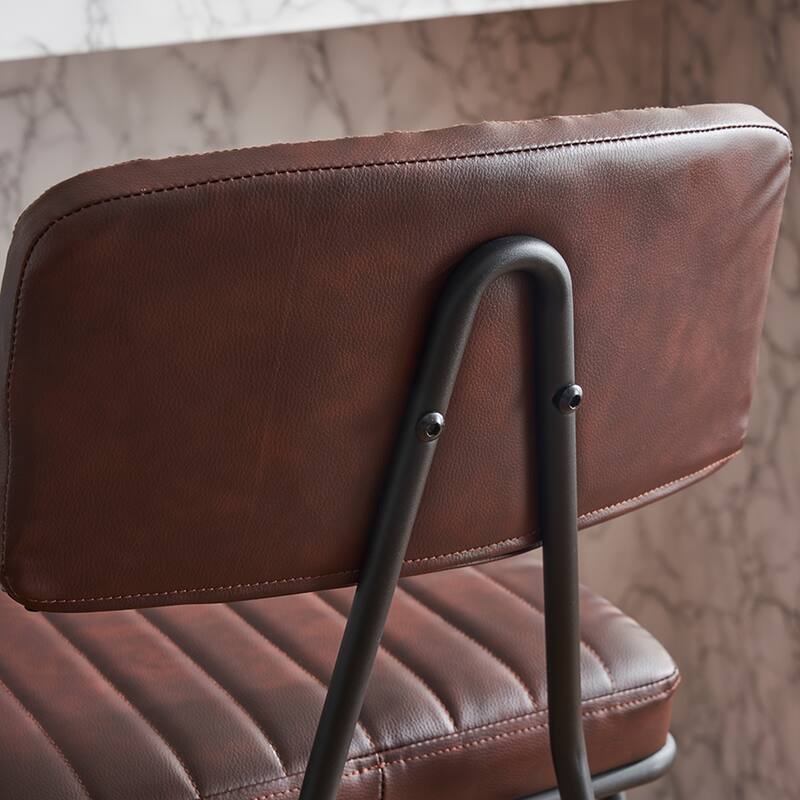 Industrial Style Bar Stools Set of 2, Faux Leather Bar Chairs with Metal Frame,Counter Height for Kitchen Island