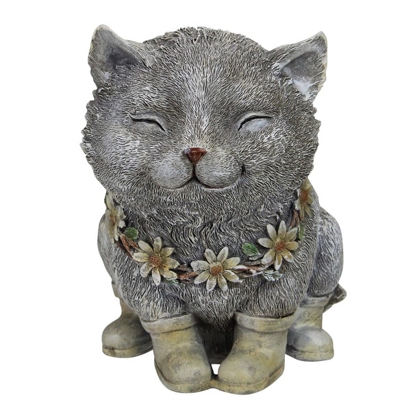 7.75" Gray and White Outdoor Pudgy Cat in Rain Boots Garden Statue - N/A
