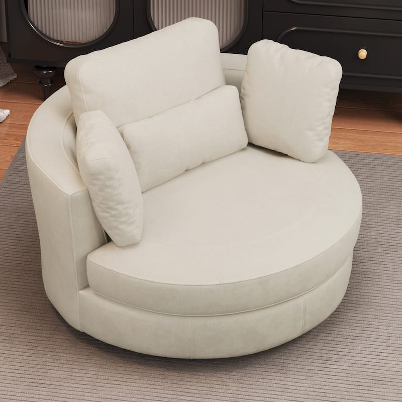 50.2"W Accent Barrel Chair,360° Swivel Club Chair with Metal Base - Beige