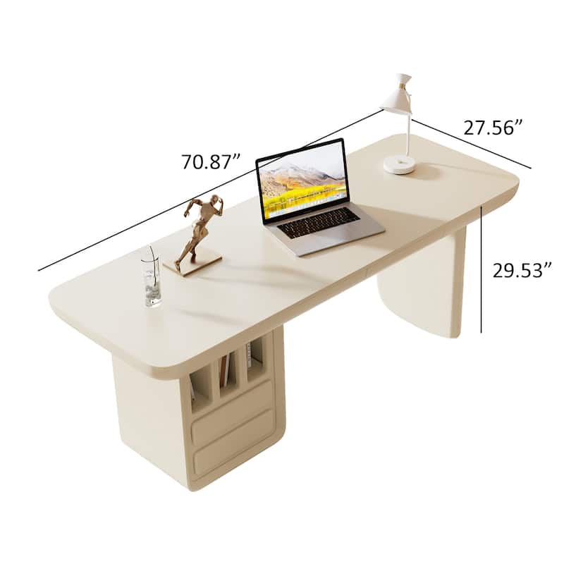 70.87" Beige Writing Desk, with 4 Drawers, Retangular Shaped, Round edges for Meeting Room