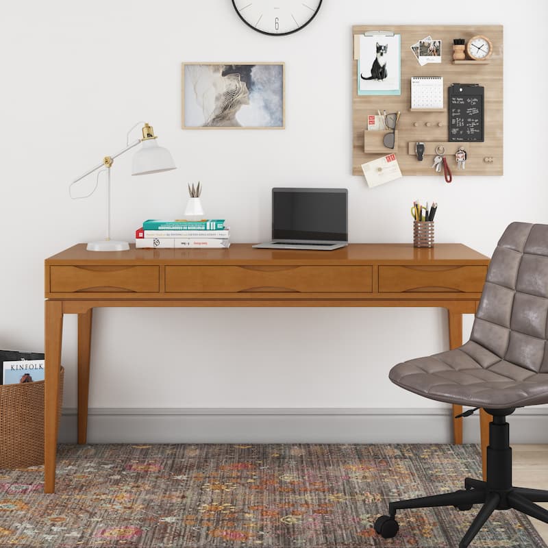 WYNDENHALL Pearson SOLID HARDWOOD Mid Century Modern 60 inch Wide Writing Office Desk - Light Golden Brown