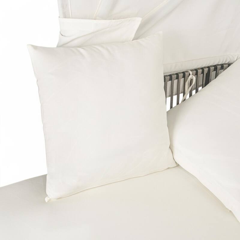 57" Outdoor Rattan Daybed with Canopy and Cushion