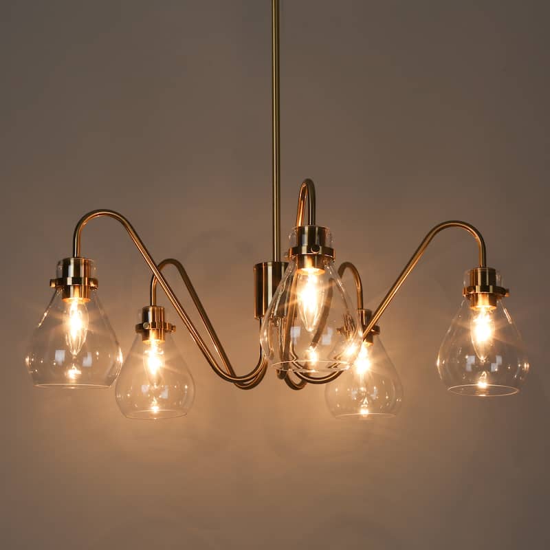 Nalia Modern Electroplated Brass Gold 5-light Wagon Wheel Chandelier - D 26" x H 65''