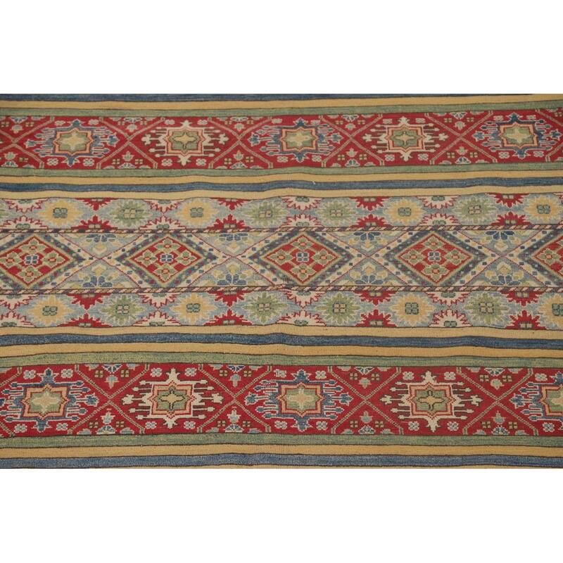 Striped Kazak Oriental Area Rug Hand-Knotted Wool Carpet - 9'10"x 13'2"