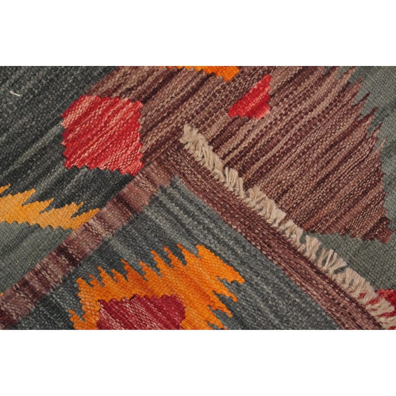 Hand Woven Oriental 100% Wool Carpet Southwestern Tribal Multi-Colored Kilim Runner Rug - 8' 0'' X 2' 0''