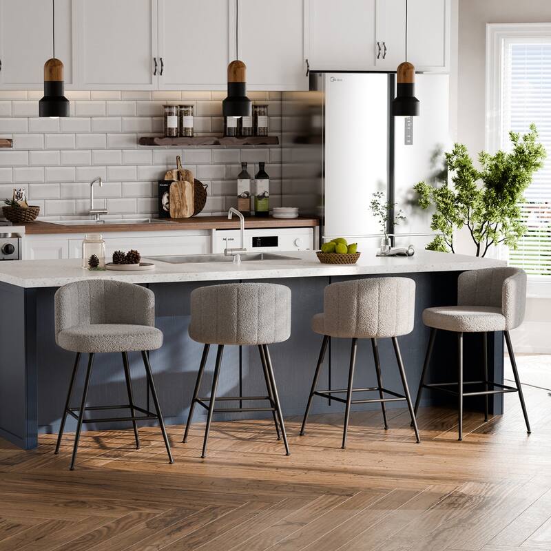 Upholstered Counter Height Barstools with Back Modern Chairs for Kitchen Island - Set of 4 - Grey
