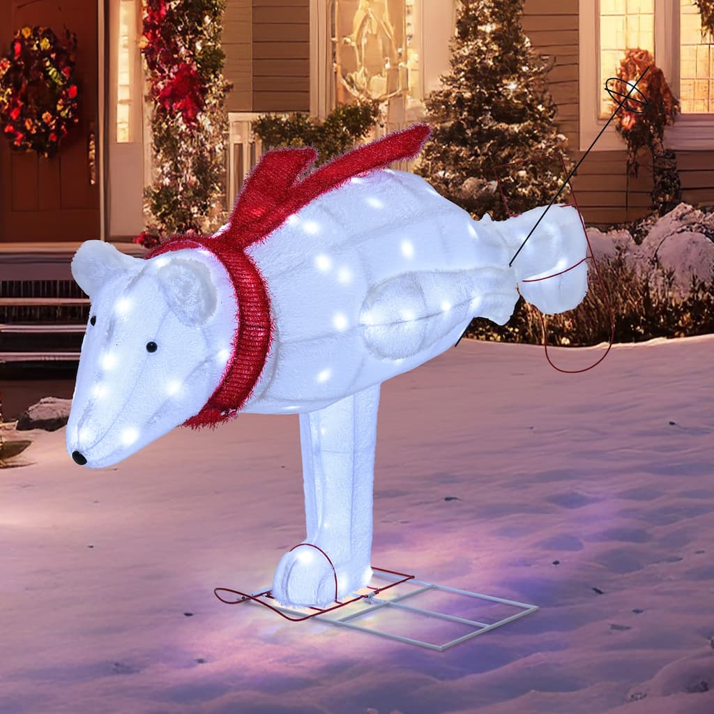 Gymax 4.5 FT Lighted Skiing Polar Bear Light up Christmas Decoration - Multi-colors - See Details