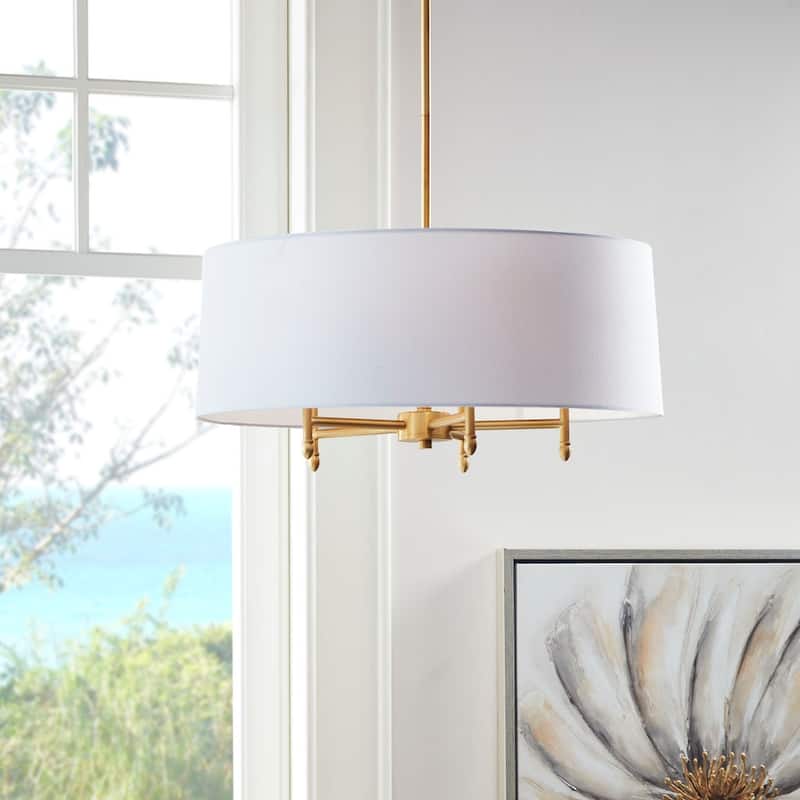 5-Light White Drum Shade Chandelier for living room,bedroom,and dining room