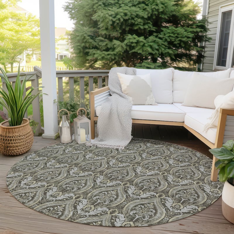 Machine Washable Indoor/ Outdoor Damask Chantille Rug