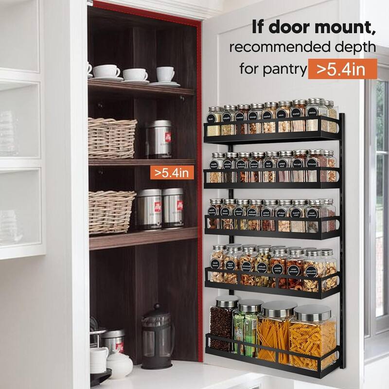 Wall Mount Spice Rack Organizer 5 Tier Height-Adjustable Hanging - ‎5.4"D x 15.6"W x 32.3"H