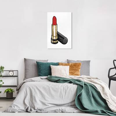 Wynwood Studio Canvas Fashion and Glam Fancy Lipstick III Gold and Metallic Gold Glam Wall Art Canvas Print
