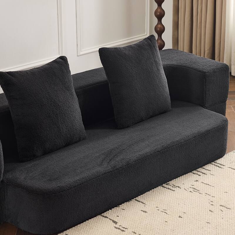 Sectional Sofa With 3 Ottoman Stools - Supportive Foam Fold-Out Bed, Compact Chenille Lounger