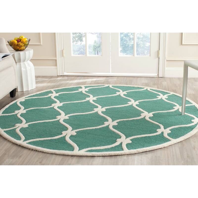 SAFAVIEH Handmade Cambridge Catharien Modern Moroccan Wool Rug - 6' Round - Teal/Ivory