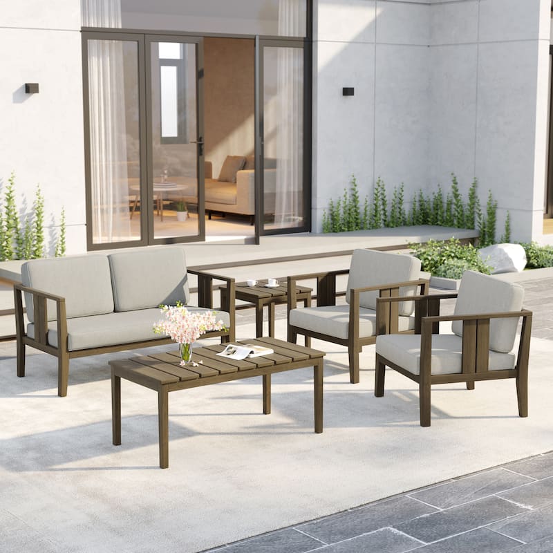 5-Piece Patio Furniture Solid Teak Outdoor Conversation Set