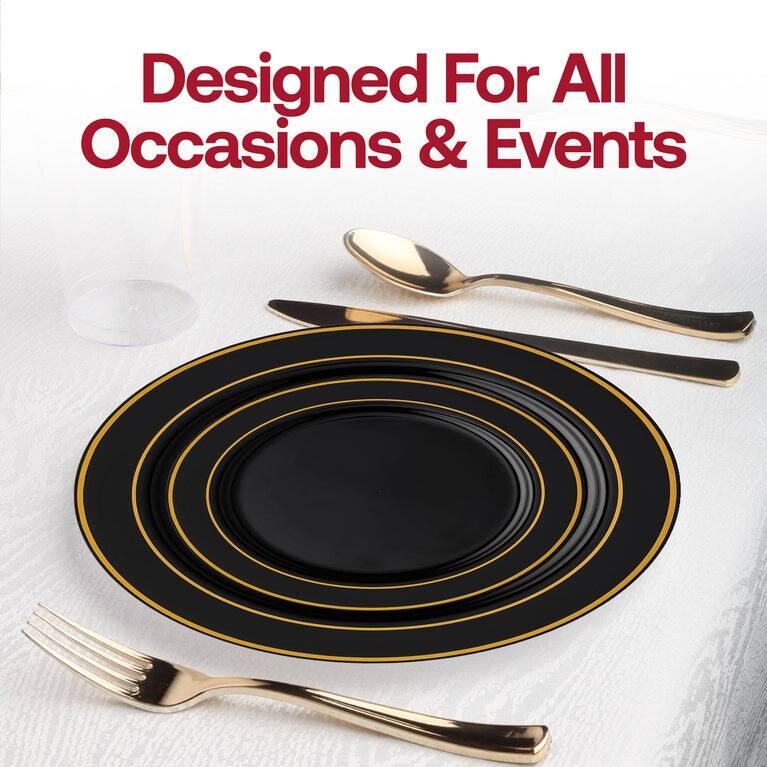 Shiny Round Edge Rim Disposable Plastic Plate Packs - Party Supplies