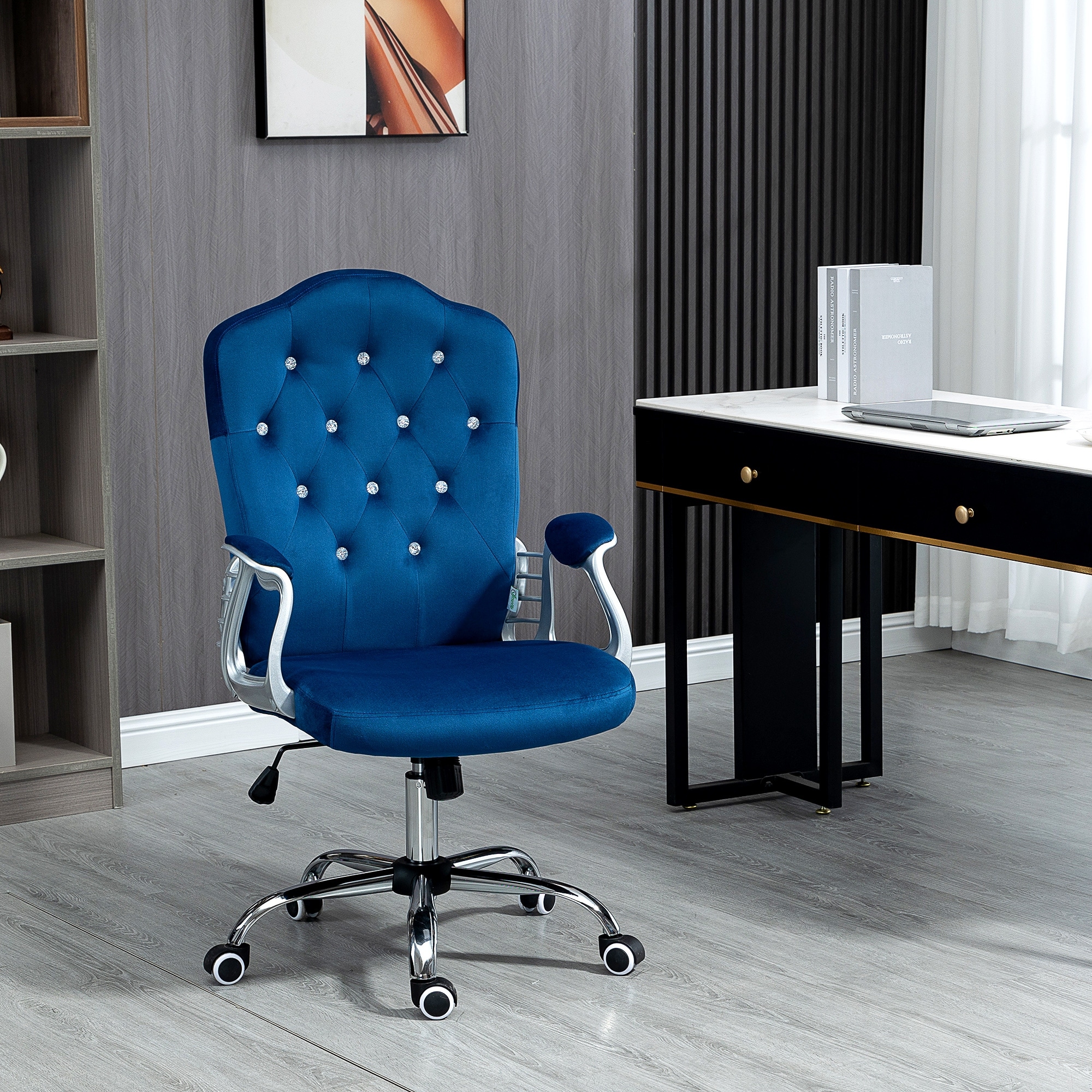 Home Office Chair, Velvet Computer Chair, Button Tufted Desk Chair With Swivel Wheels