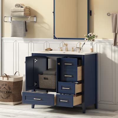 36'' Bathroom Vanity with Sink Combo Set, Modern Bathroom Cabinet with 4 Drawers, Freestanding Wood Bathroom Vanity Set