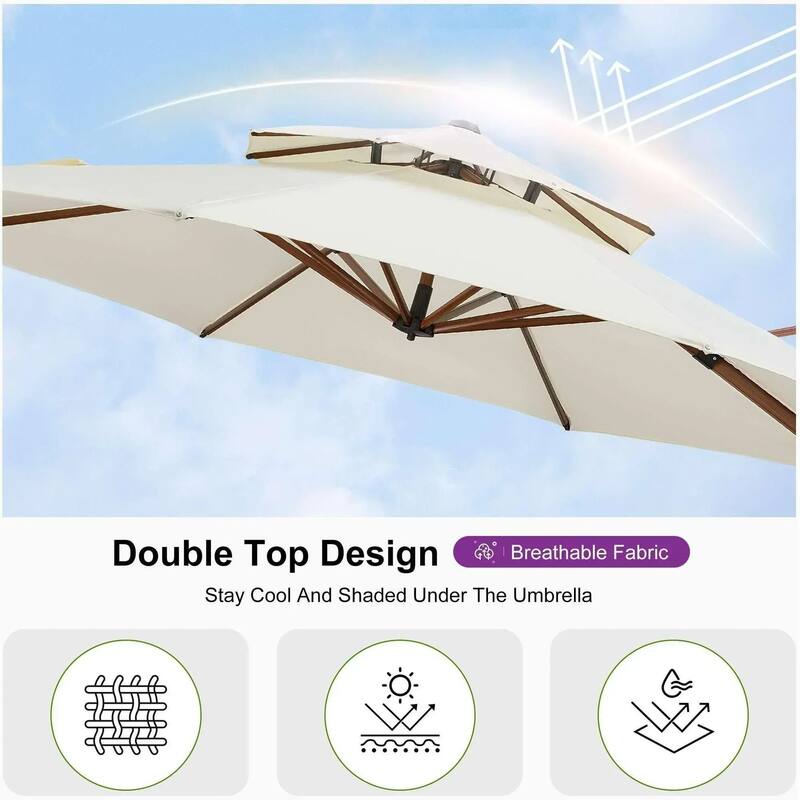 PURPLE LEAF 12ft Round outdoor cantilever Patio Umbrella wood colour