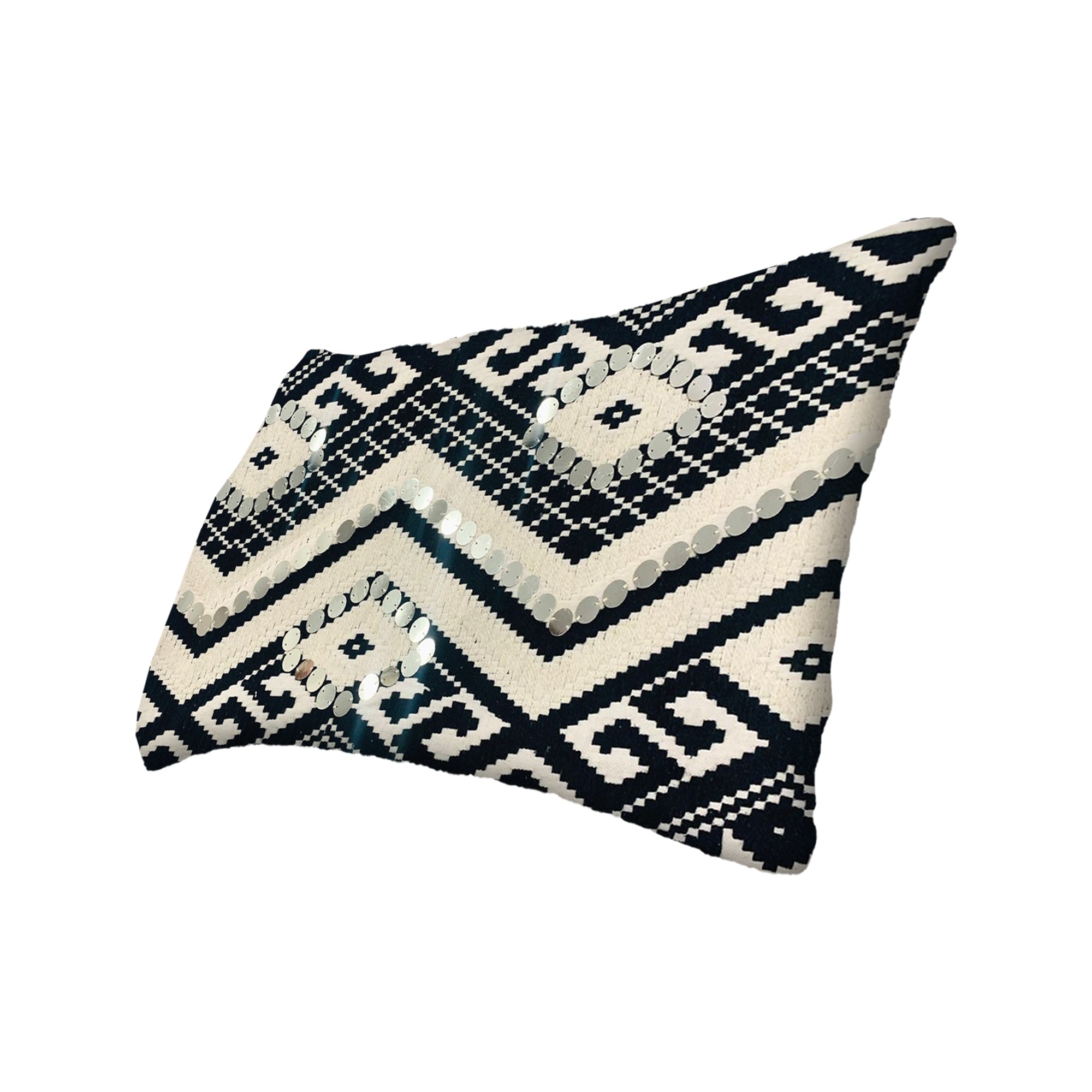Buy 12 x 20 Rectangular Handwoven Jacquard Accent Lumbar Throw Pillow,  Sequins, Geometric Design, Set of 2, White, Black By The Urban Port