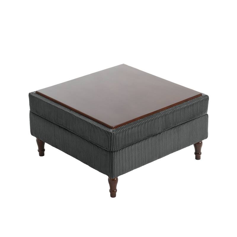 Modular Corduroy Tufted Storage Ottoman with Reversible Tabletop