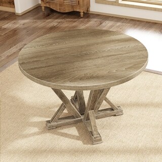 Modern Farmhouse Round Dining Table 45.7inch Solid Wood Rubberwood ...