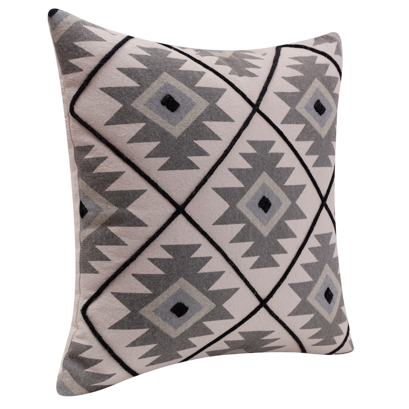 Sevita Handmade Sevitawestern Cotton Throw Pillow, 20" x 20" - Gray/Black