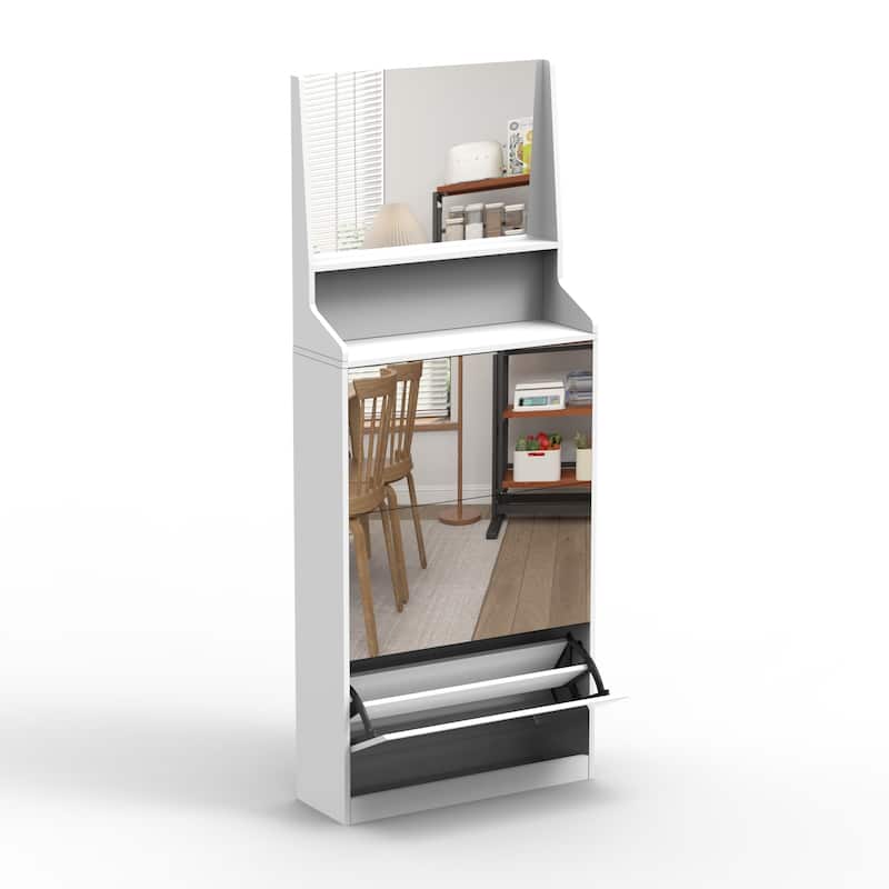 Shoe Cabinet with 3 mirrors,Shoe Storage Cabinet for Entryway,Vertical Shoe Cabinet for Front Door Entrance,Outdoor,Bedroom