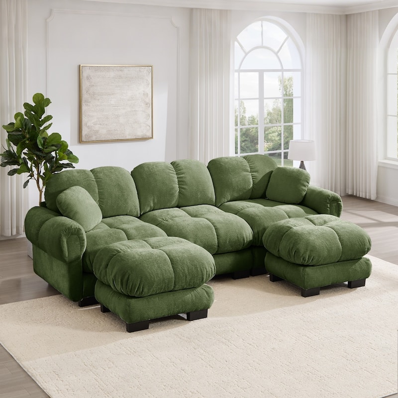 103.9" Modular Chenille Sectional Sofa with Pillows and Quilted Cushions
