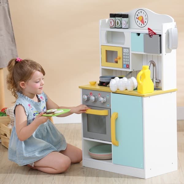 slide 2 of 9, Teamson Kids - Little Chef Florence Classic Play Kitchen - White/Green & Yellow - 21.5" L x 11.63" W x 35.5" H Play Food - 21.5" L x 11.63" W x 35.5" H - Toddler