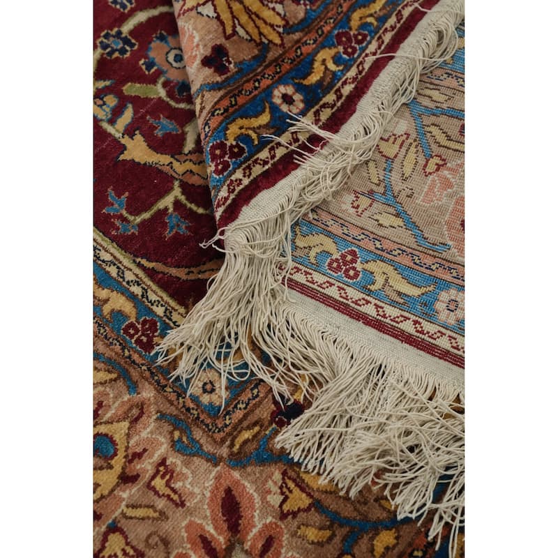 Hand Knotted Traditional Silk Red Geometric Area Rug - 5' 1'' X 3' 4''