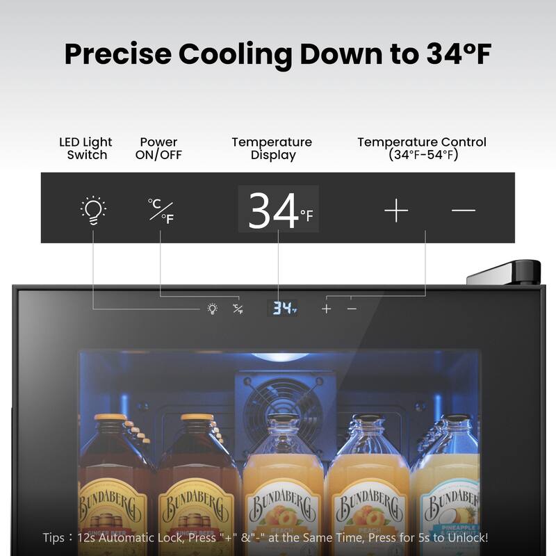 Yeego 1.62 Cu.Ft Beverage Cooler with Glass Door, LED Light, Adjustable Shelves, Energy-Efficient Mini Fridge