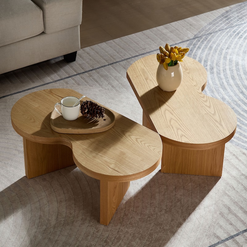Accent Butterfly Coffee Table with Sturdy Legs, Wood Nesting Coffee Table, Modern Low Center Table for Living Room, Office