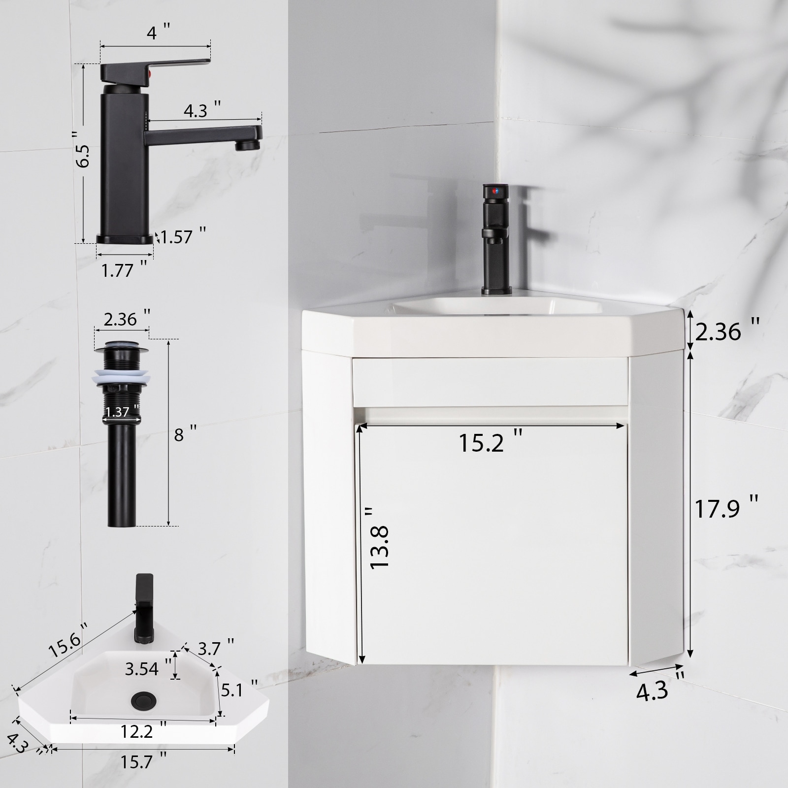 Wall Mounted Corner Bathroom Vanity Sink Combo for Small Space - On Sale -  Bed Bath & Beyond - 38354460
