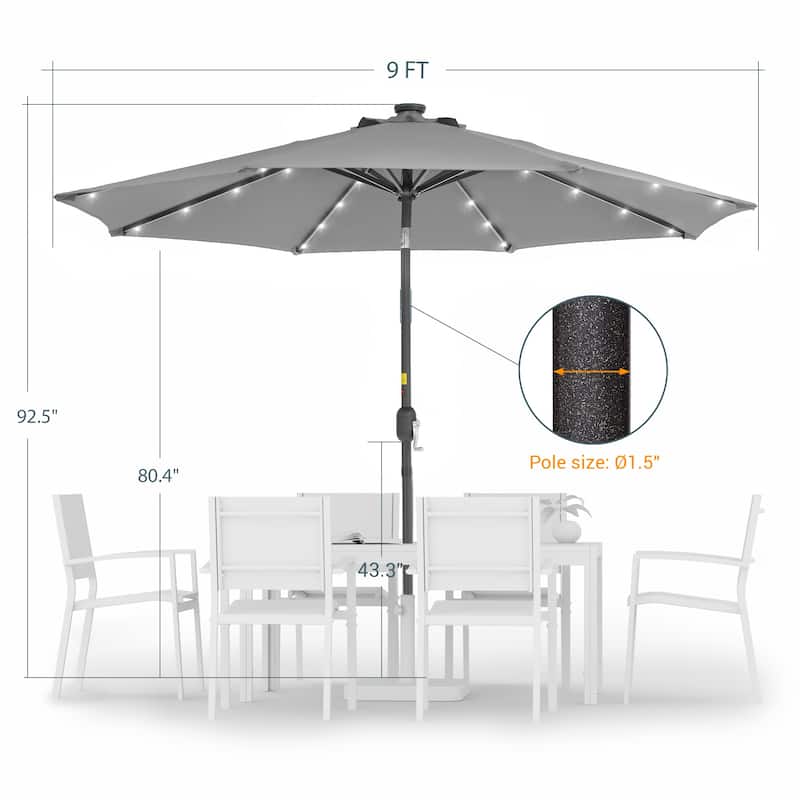 LIVOOSUN 9Ft Patio LED Market Umbrella Outdoor Table Steel Umbrella