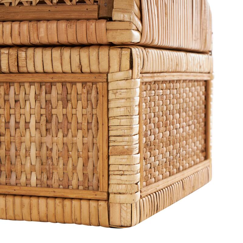 Brown Rattan Handmade Woven Storage Decorative Box with Curved Tops and Wrapped Edges (Set of 2)
