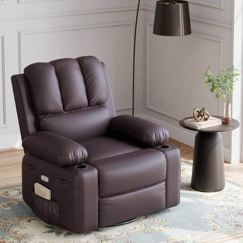 22" Electric Swivel Recliner Chair, Rocking Sofa Chair with Massage - Chocolate