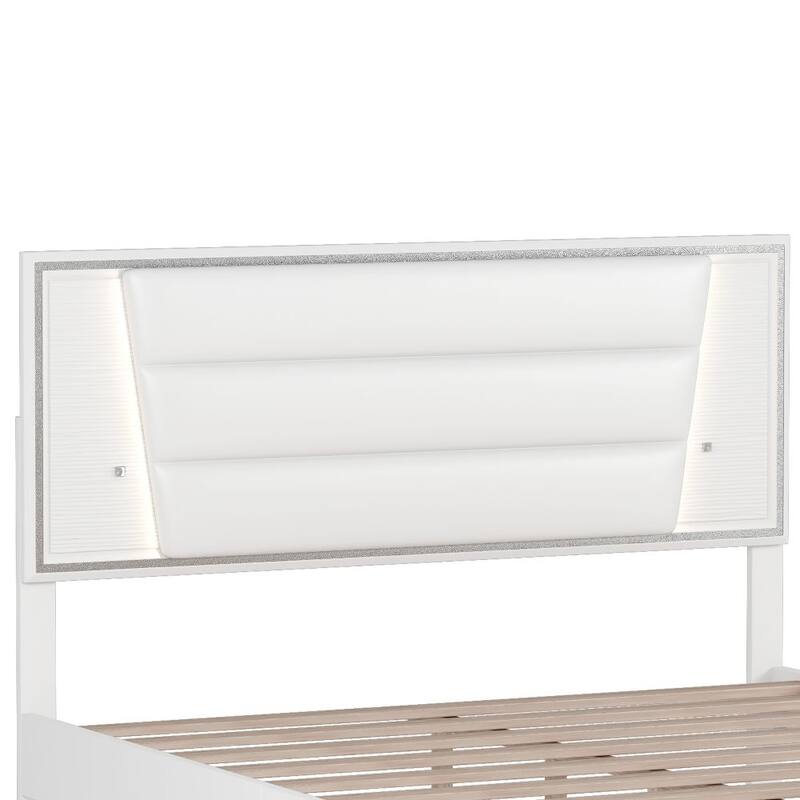 Queen Size PU Upholstered Bed with LED Light and Headboard