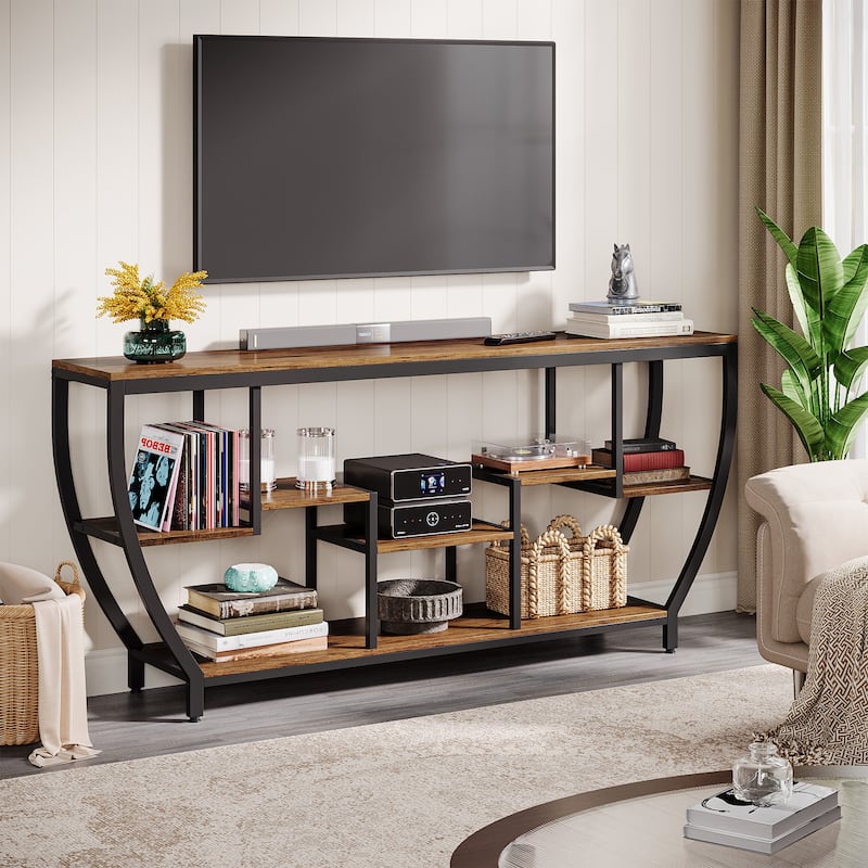 Mid Century Modern TV Stand for 75+ Inch TV, 70.9-In Entertainment Center for Living Room - Brown