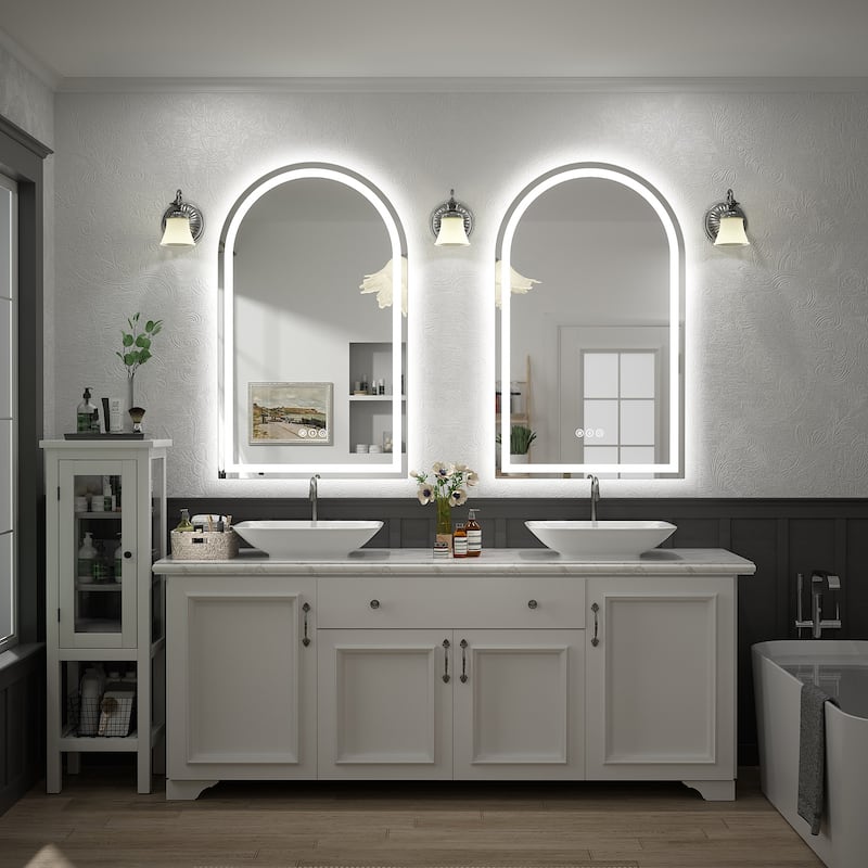 UL Certified Arched LED Anti-fog Tempered Glass Wall Bathroom Vanity Mirror