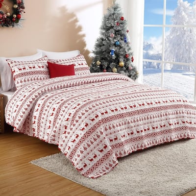 Reversible Bedspread Christmas Duvet Cover and Pillow Shams Set, Bedding Set