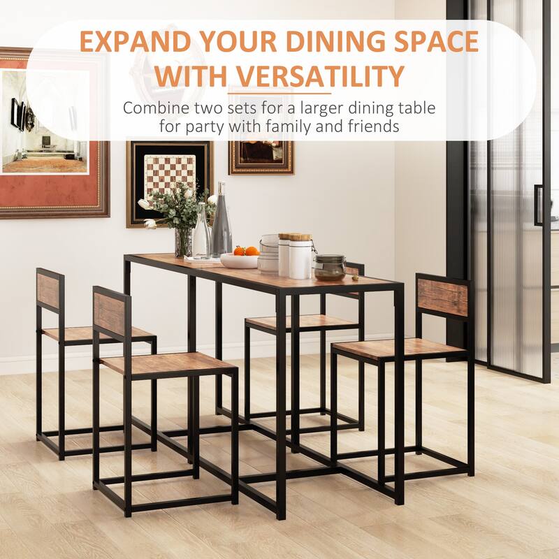 3-Piece Industrial Dining Table Set, Wooden Rectangular Standard Height Bar Table with 2 Dining Chairs